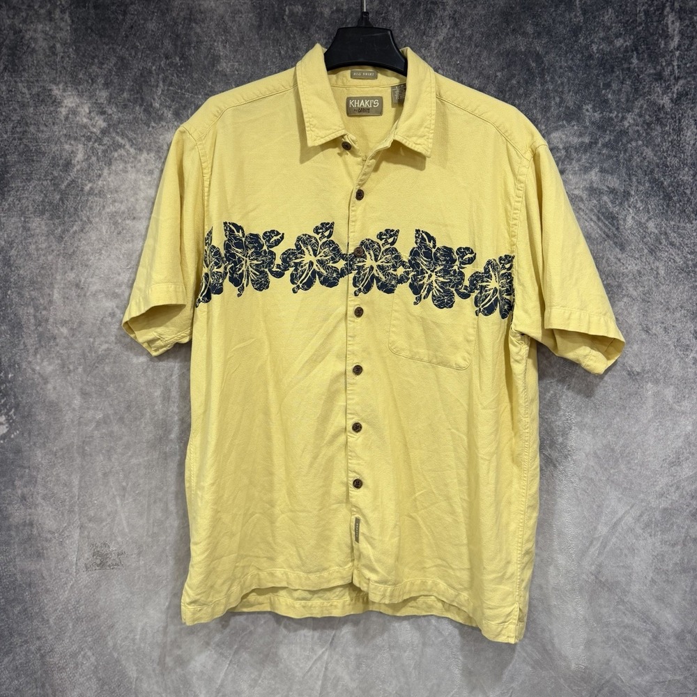 Khaki's By Arrow Tropical Hawaiin Shirt Men's Large Yellow Floral Big Shirt